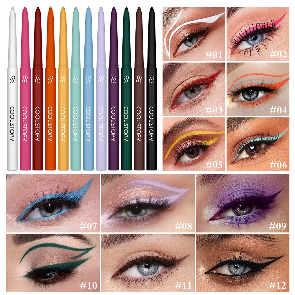 12 Color Waterproof Eyeliner Set Matte Creamy Pencil Long Lasting Smudge Proof for Sensitive Eyes Daily Makeup Professional Kit — image 4