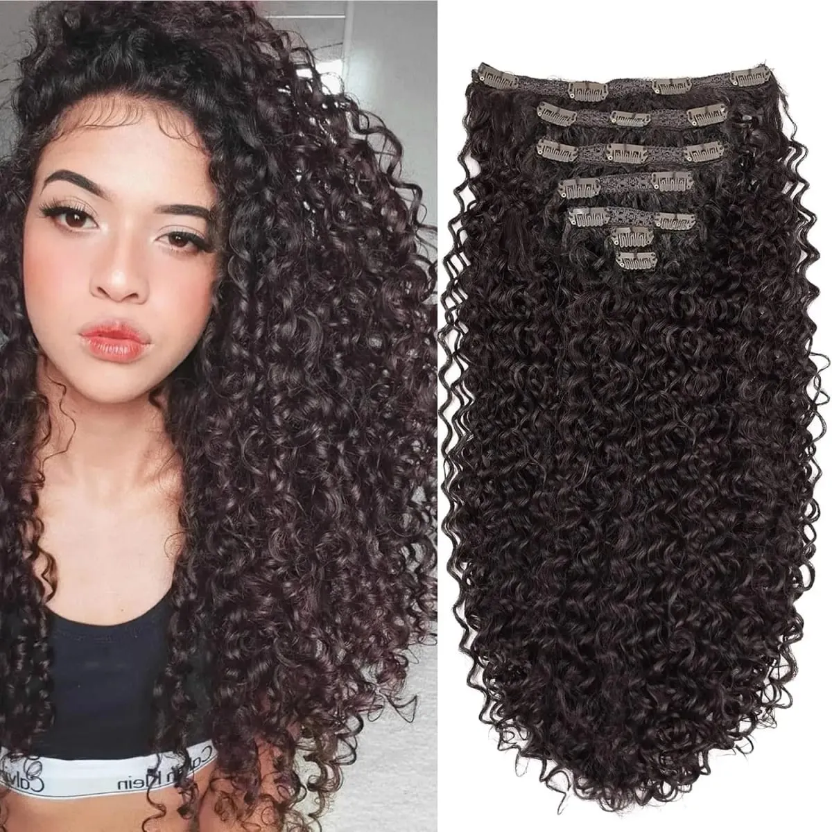 Women's Clip-In Curly Hair Extensions Synthetic Wavy Fibers Lightweight & Breathable Fashion Icon Hairpiece for Daily Wear