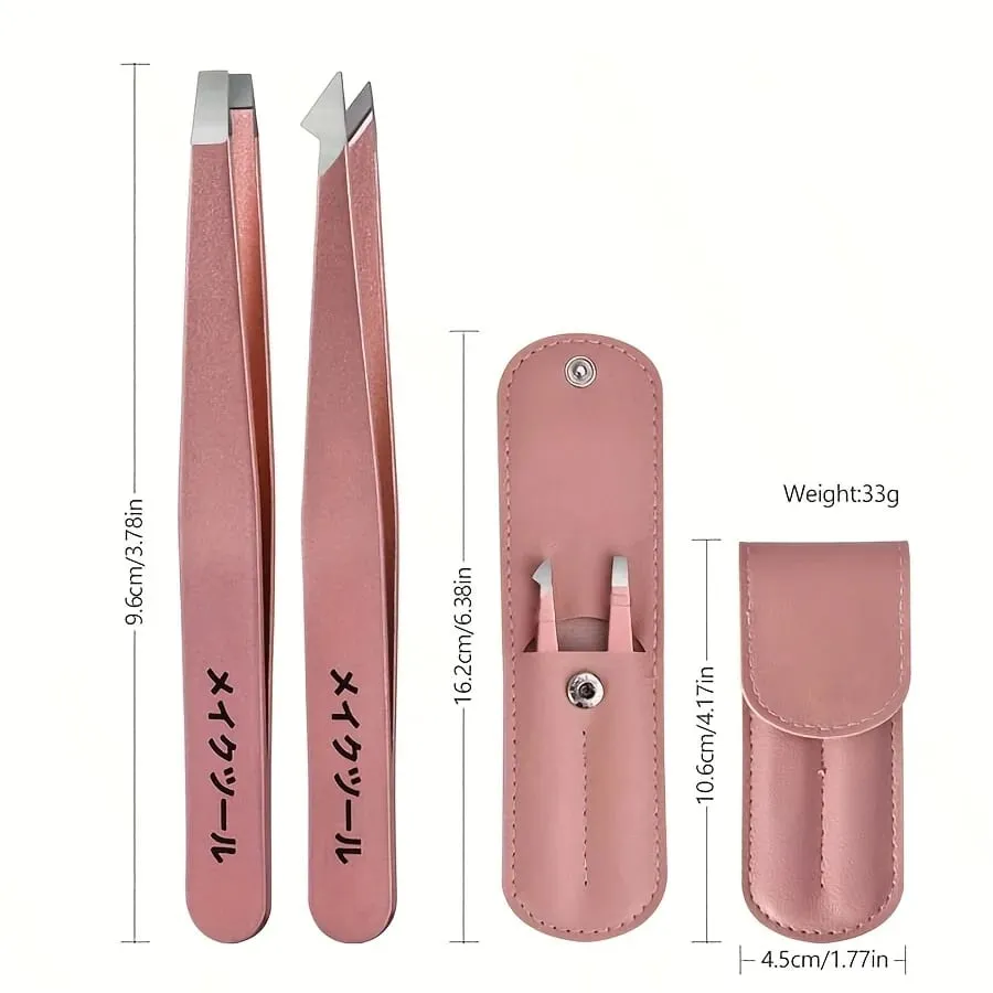 2 Pcs Set Professional Tweezers with a Storage Case Perfect for Removing Facial Hair Splinters And Ingrown Hairs Eyebrow Clip