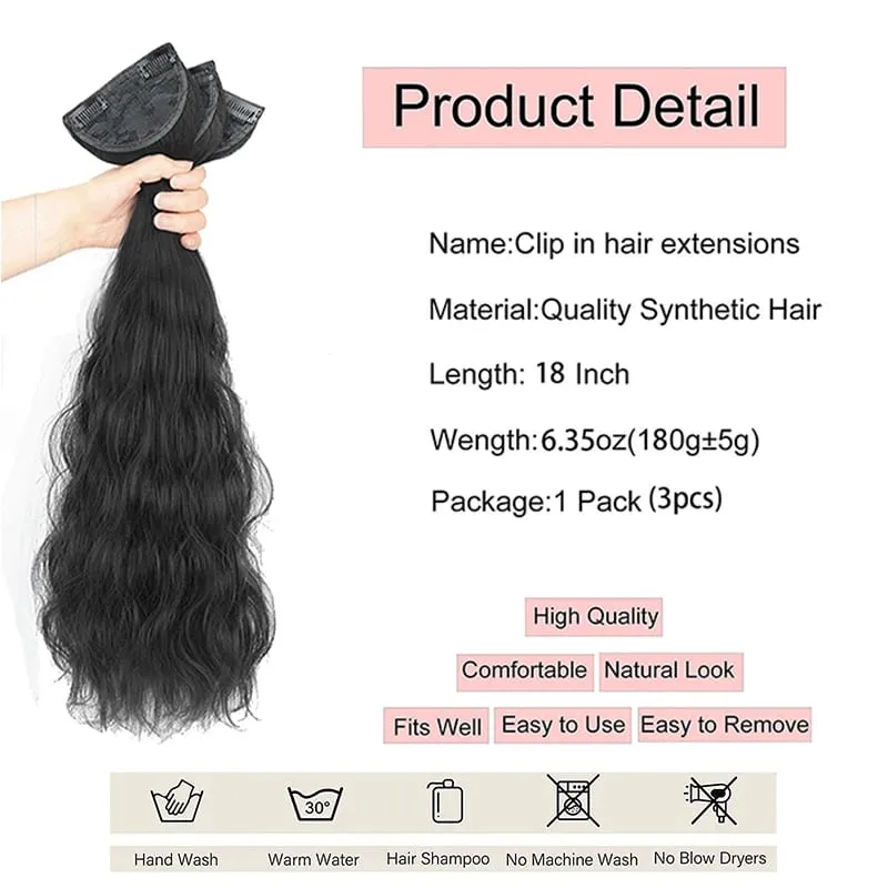 Grampo em extensões de cabelo para mulheres 3 pçs longo ondulado encaracolado clipe em extensões de cabelo 18 Polegada sintético grosso postiços — image 4
