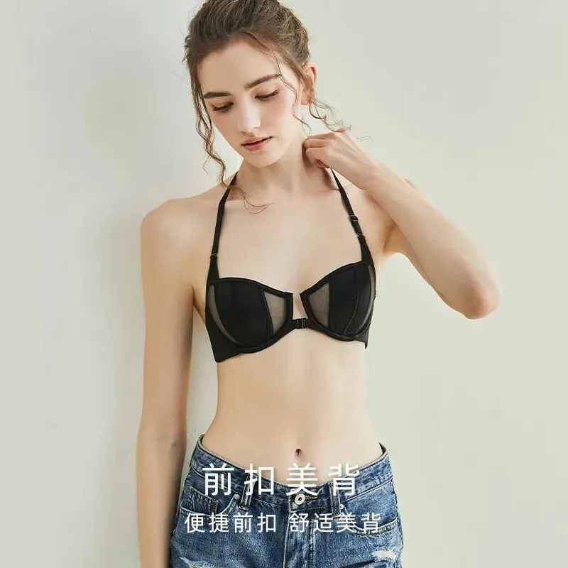 high quality satin sexy women bras and brief set push up A B C cup front closed wire summer lingerie underwear black white khaki — image 3