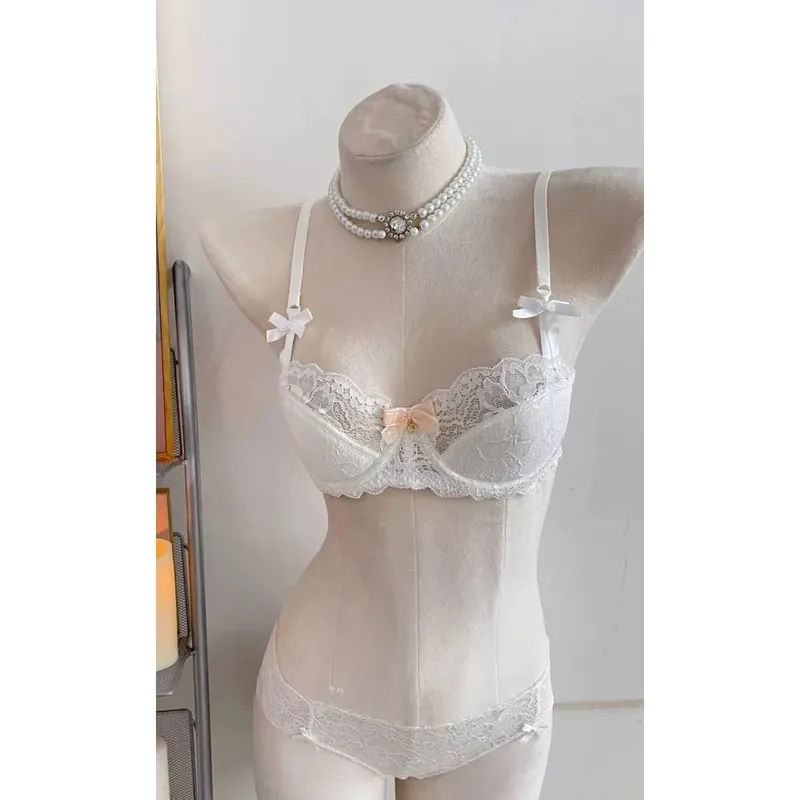 Popular Pure Desire Lace Bra Set 32‑38AB Underwire Large Bust Minimizer Push Up Side Support Lingerie For Young Girls Daily Wear