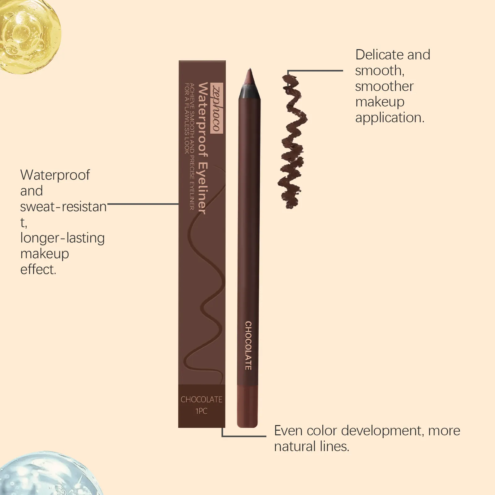 Zephoco 1pc Chocolate Eyeliner Pen Waterproof Smooth Application Long Lasting Eye Makeup Gel Pencil For Daily Use