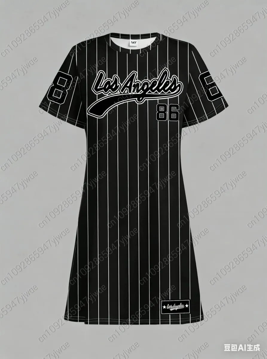 2026 Summer Women T-Shirt Dress Loose Casual NO.86 LOS ANGELES Printed O-Neck Lady Short Sleeve Pullover Dresses Women Clothing — image 5