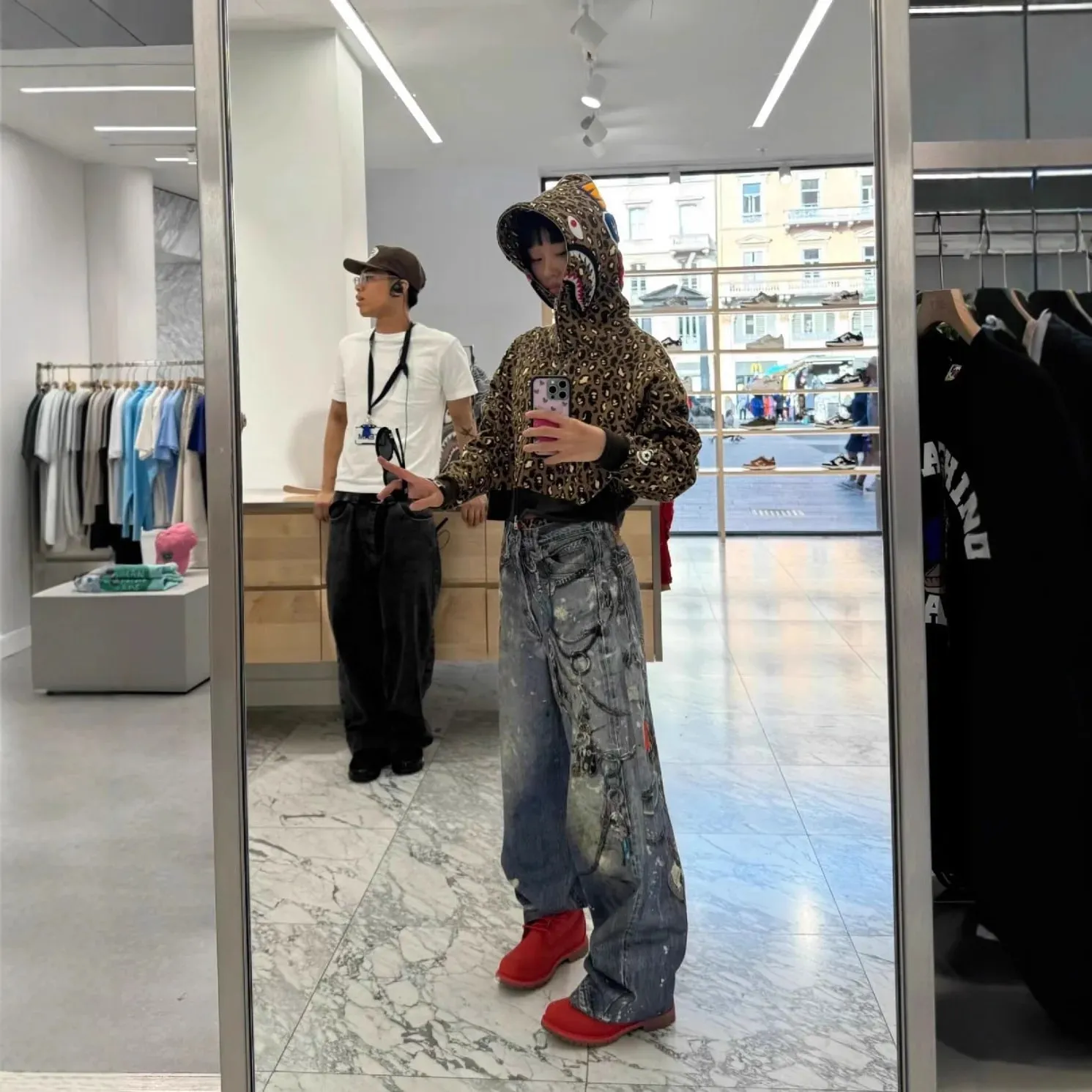 Street 3D Printed Candy Chain Denim Washed Jeans Baggy Fashion Curved Blade Harem Jeans Pants Men Y2k Wide Leg Trousers
