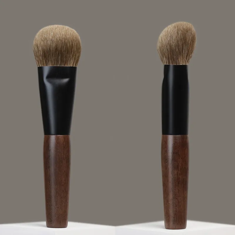 T101 Professional แปรงแต่งหน้าทำด้วยมือผมแพะธรรมชาติเอียงแปรงสั้น Ebony ไม้ Handle Make Up Brush — image 4