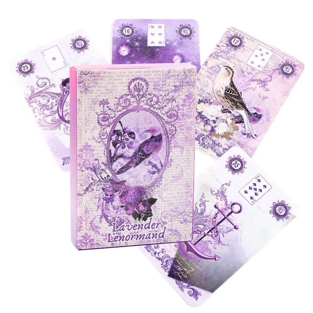 ลาเวนเดอร์ Lenormand Deck - 9*6 ซม. 36 การ์ด Vintage ภาพประกอบพฤกษศาสตร์ Shabby Chic สีม่วงความงาม Tarot ทางเลือก