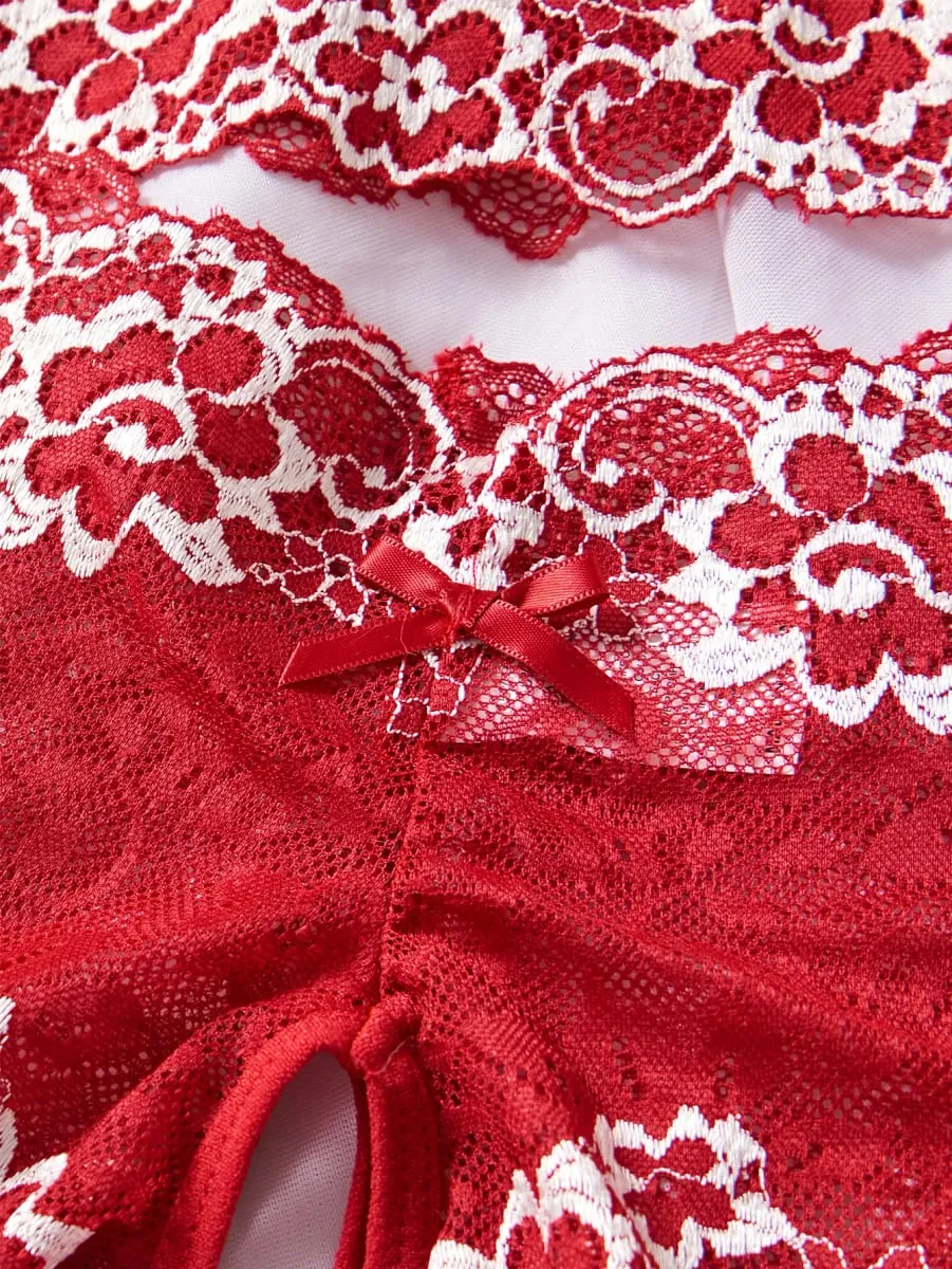 Summer Sexy Hot Women's Lingerie 2pce Open-crotch Pants And Open-tip Bra Vest Adult Underwear Transparent Flower Lace Bras Set — image 5