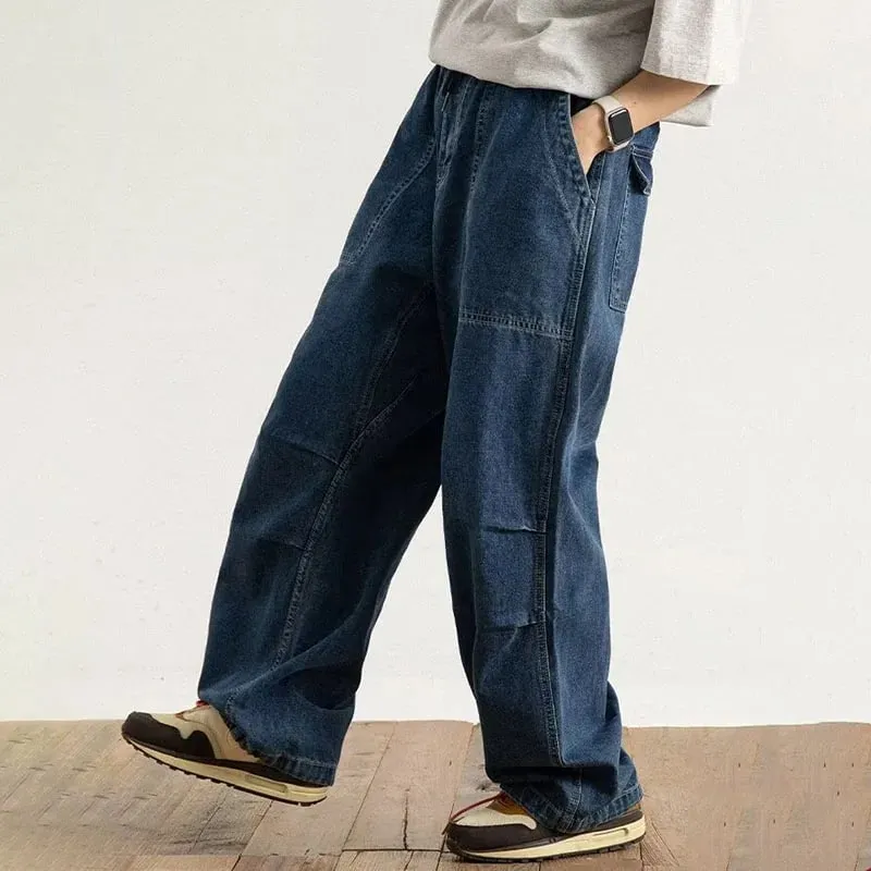 Spring And Autumn Japanese Style Oversized Straight Leg Jeans Loose Drawstring Workwear Pants Wide Leg Pants Men'S Pants — image 4