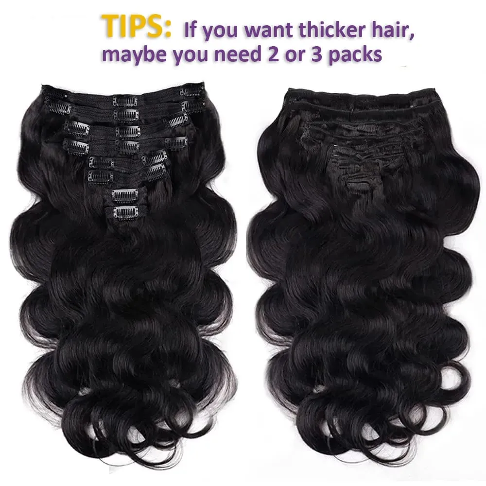 Clip In Hair Extensions Body Wave 8Pcs Clip In Human Hair Extensions Natural Black Remy Skin Weft Hair Extensions For Salon — image 6