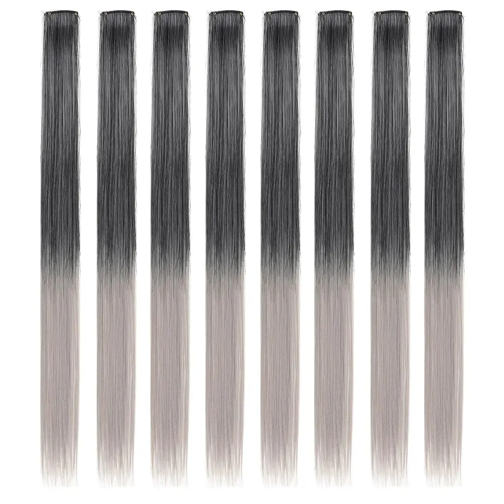 8pcs/pack Colored Party Highlights Clip in Hair Extensions for Girls 22 inches Multi-colors Straight Hair Synthetic Hairpieces — image 19