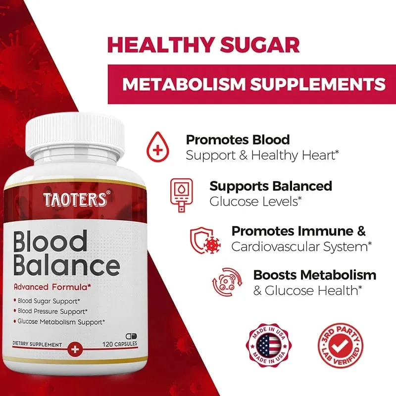 Natural Blood Balance Capsules - Vitamin C B6 12 Hawthorn Heart & Blood Sugar Balance Circulation Support Promotes Metabolism