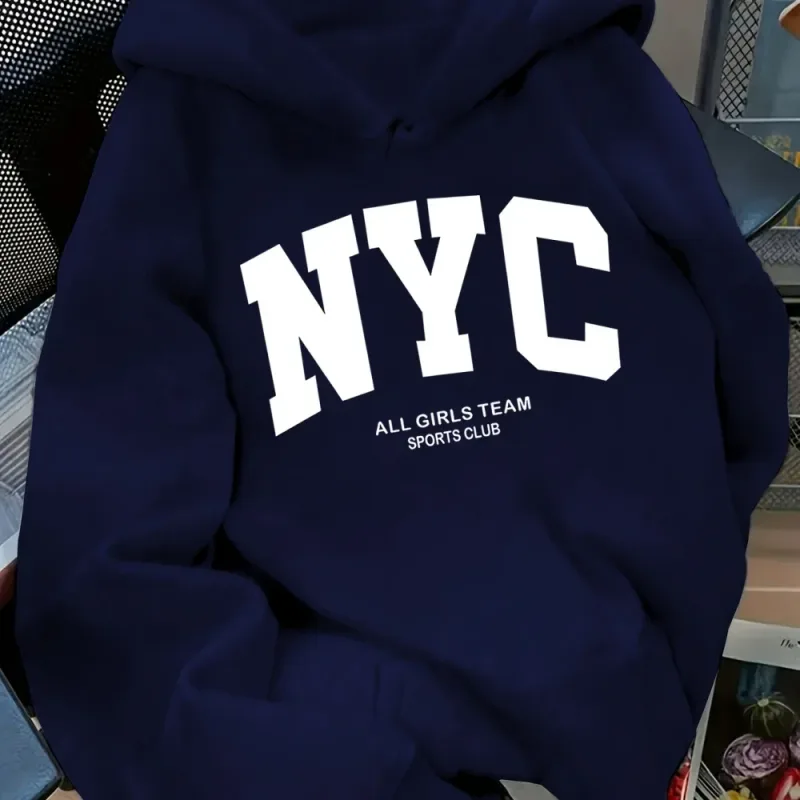Hoodie Tim New York Biru Laut Nyaman Musim Gugur/Musim Dingin Baru - Pullover Kasual Hoodie Gaya Jalanan Pasangan Lengan Panjang dengan POC — image 10