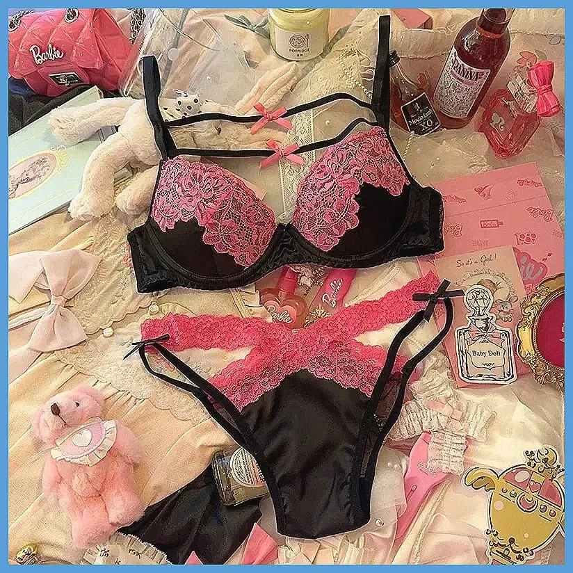 Sexy Lace Lingerie Set with Bow Spaghetti Straps & Steel Ring Uplift Bra for Women — image 4