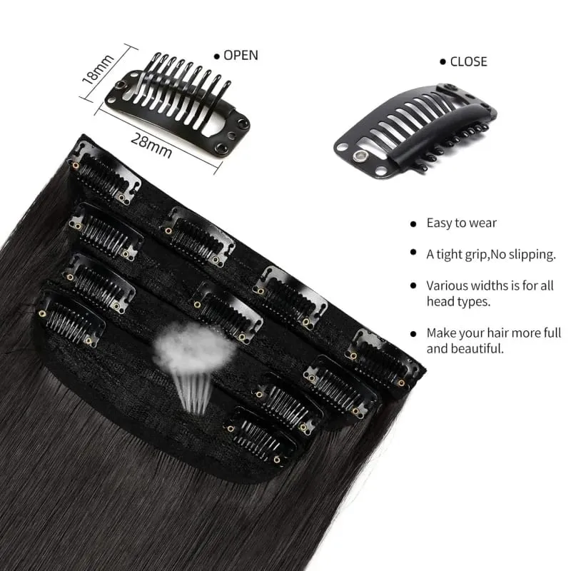 Synthetic 20 Inch Straight Clip In Hair Extensions 4Pcs Soft Thick Black Hair Pieces Available In 3 Colors For Women Daily Use