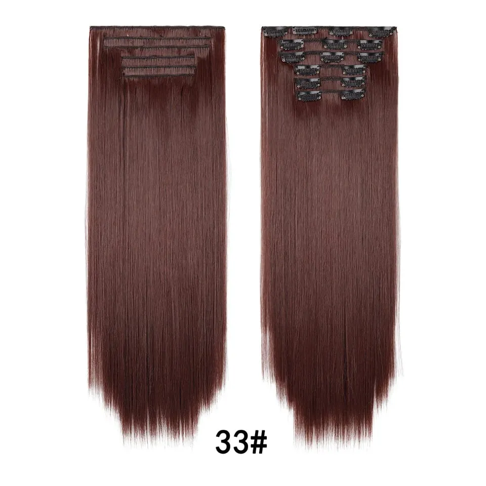 24Inch Clip in Hair Extensions Invisible Synthetic Extension 6PCS Long Straight Heat Resistant Clips on Hairpieces for Women — image 29