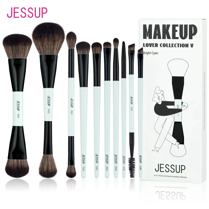 Jessup pincéis de maquiagem conjunto 4/6/7/10/14/15 pçs fundação escova de maquiagem rosto sombra mistura destacando corretivo luxo roxo — image 10
