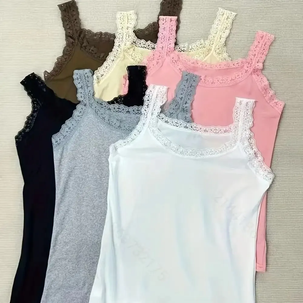 Casual U Neck Summer Tank Tops Sleeveless With Lace Cami Top Shirt Underwear Camisoles Vest Corset for Women — image 1