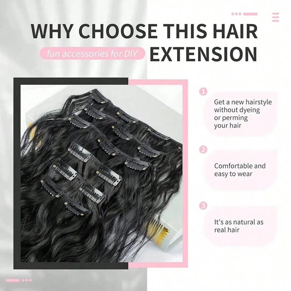Synthetic Hair Extensions 16Clips In 6PCS Set Curly 24inch Long Clip On Hairpiece Corn Wavy Style For Women Girls Daily Party — image 6