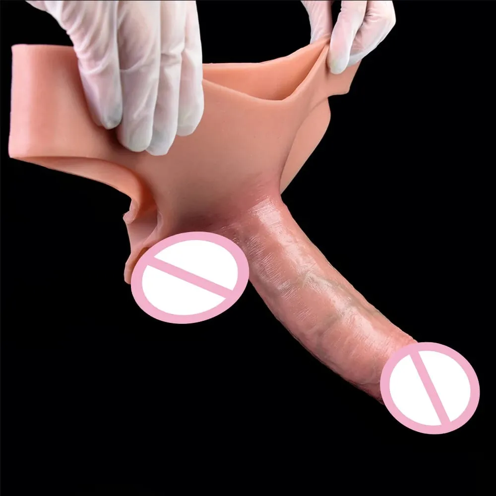 Silicone Briefs Wearable Hollow Dildo Panties Strapon Penis Sleeve Pants Male Dick Extender Sex Toys For Adult Sexy Tools — image 3
