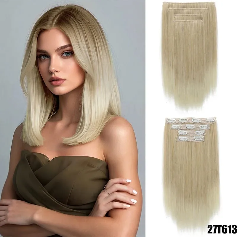 Sekeping rambut palsu untuk wanita sambungan rambut lurus panjang 11 kad set empat helai rambut klip sintetik
