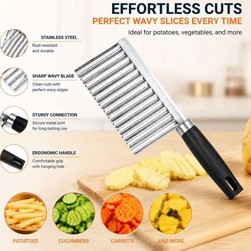 1pc Stainless Steel Wavy Potato Cutter Professional Crinkle Cut Knife Vegetable Slicer for Potatoes Carrots Cucumbers — image 3