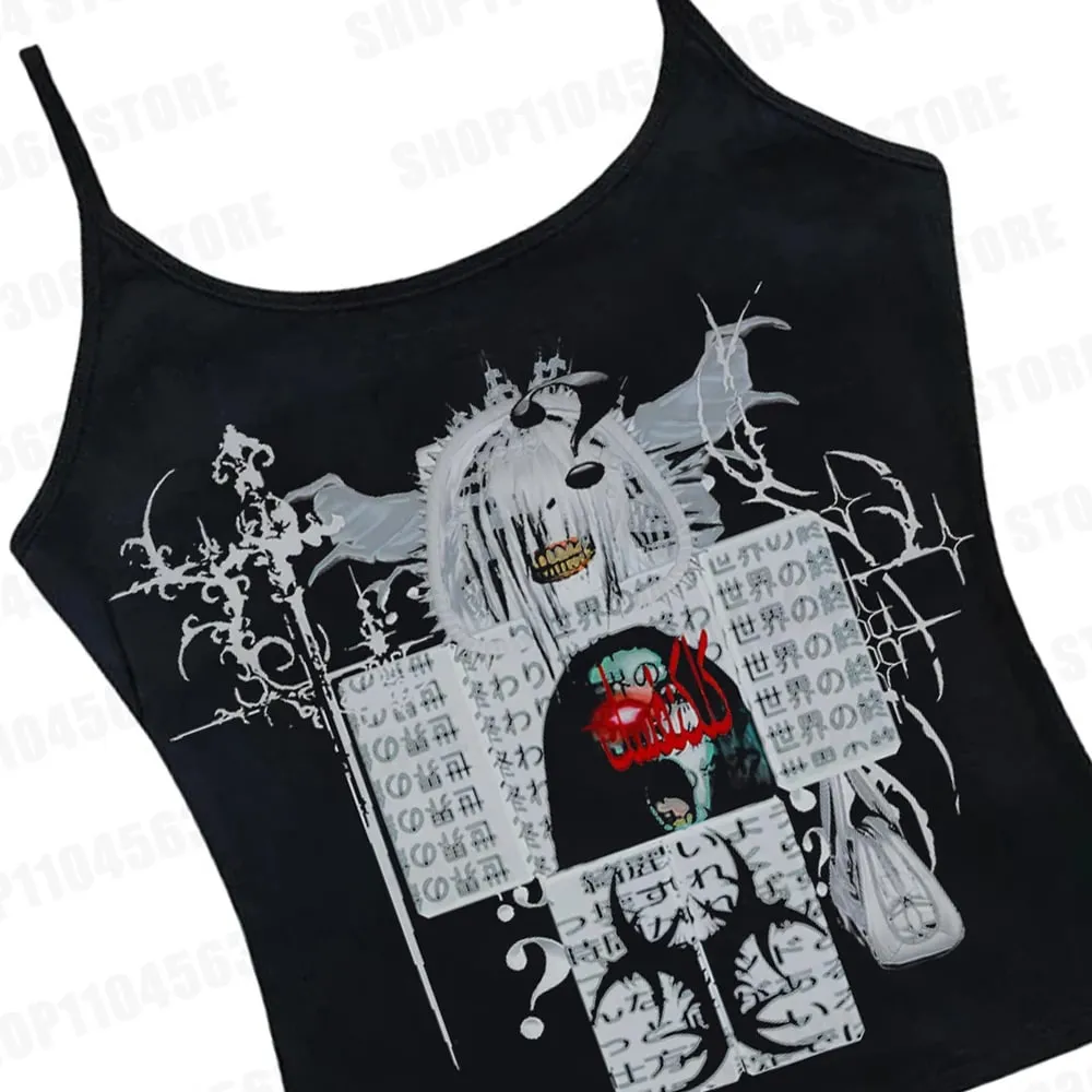 Y2K cut top retro sleeveless vest Gothic Harajuku print cut top punk streetwear aesthetic Emo girl — image 2