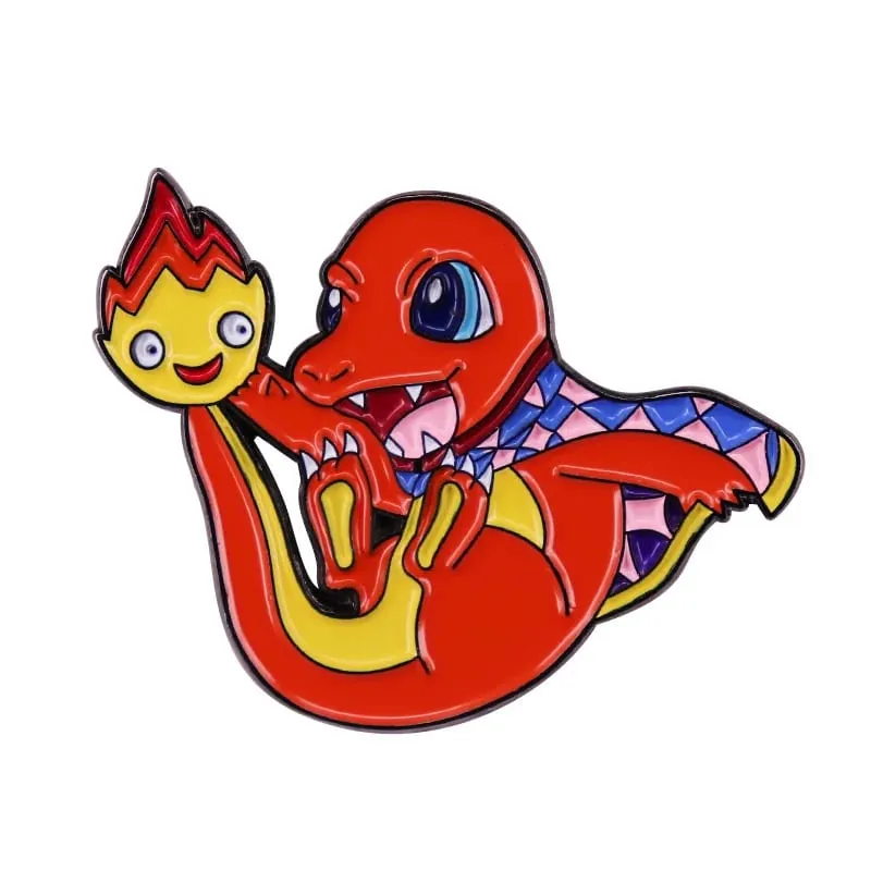 Anime pokemon charmander esmalte pinos coletar kawaii dinossauro metal dos desenhos animados broche mochila chapéu saco colar lapela emblemas