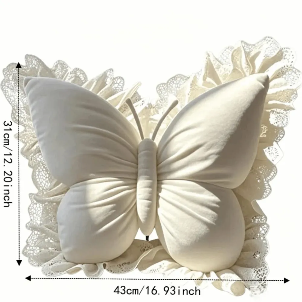 Decorative Cushion Velvet Butterfly Plush Pillow Lace Trim Soft Bow Plush Cushion New Plush Bow Throw Pillow Office — image 7
