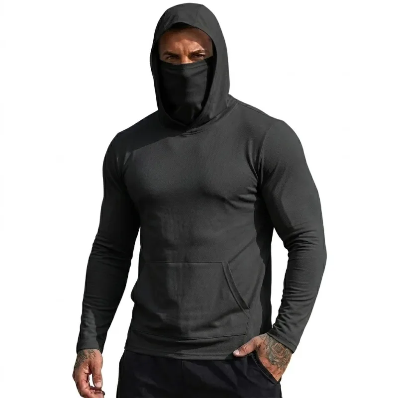 Mens Sun Protection Hooded Tee Quick Dry Long Sleeve Sweatshirt Lightweight Performance Top for Hiking Outdoor Sun Wear Tops — image 1