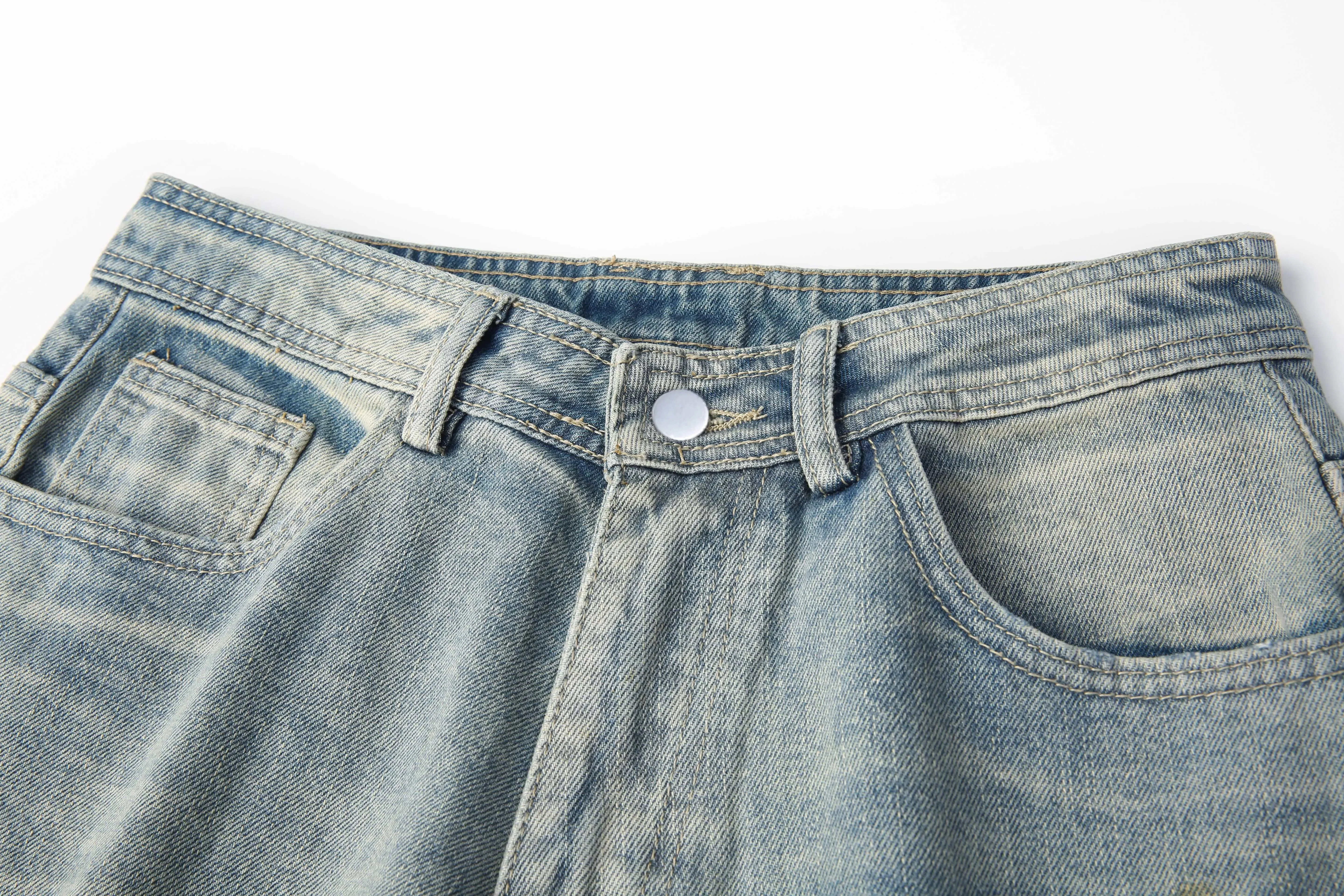 Summer New American Retro Blue Ripped Design Loose Wide Leg Cropped Pants Men's Jeans Man Pants — image 3