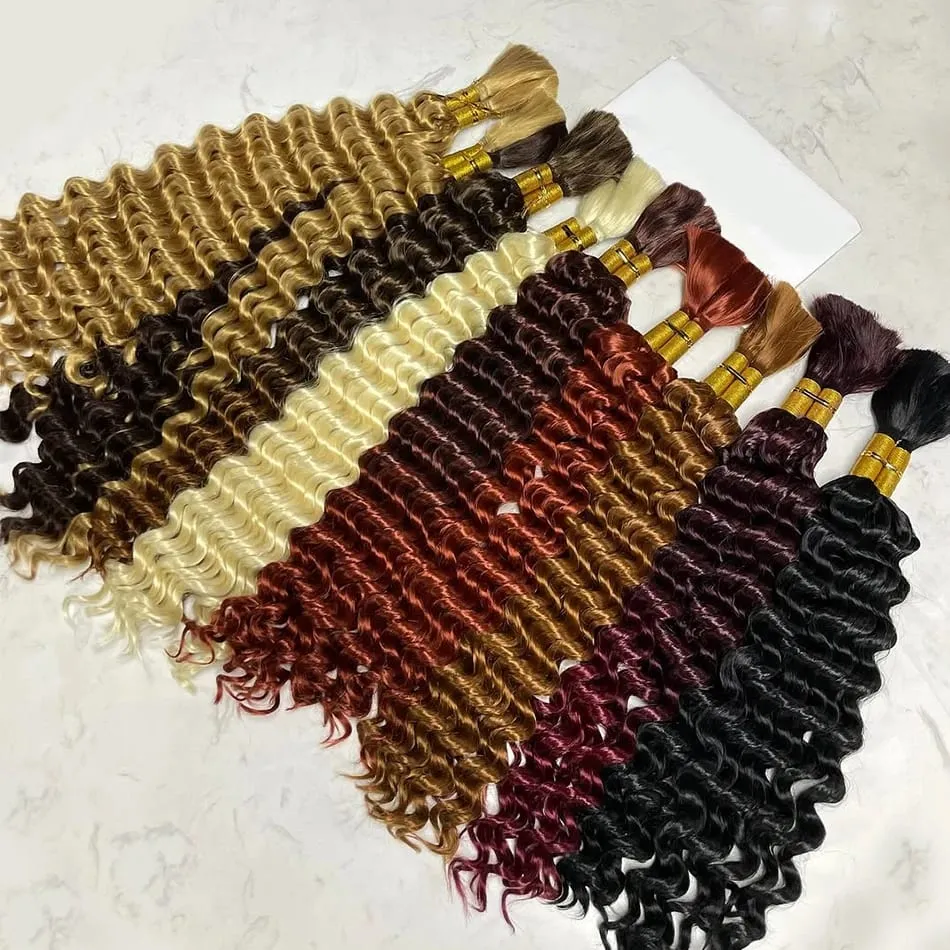 100% Human Hair Deep Wave Bulk Hair No Weft Bundles For Braiding Brazilian Virgin Hair Natural Wave Curly Hair Extensions Remy H — image 2
