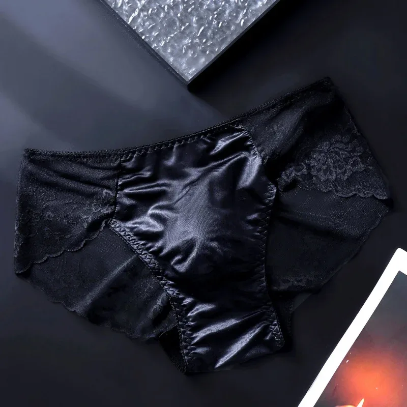 3PCS Men Sexy Lace Triangle Briefs Sexy Low Waist Seamless Panties Male Thin Breathable Comfortable Transparent Underwear