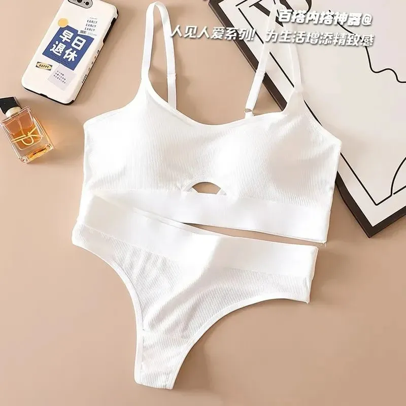 Seamless Bras Sports Bra And Panties Set Women Hollow Out Cotton Underwear U Back Push Up Bras Comfort Sexy Set Lingerie — image 12