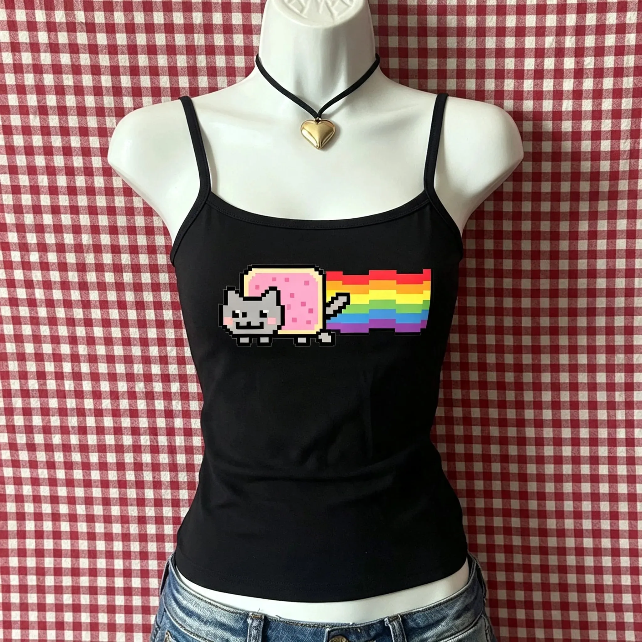 European American Y2K New Summer Cool Vibrant Hot Girl Tank Top Cartoon Pigment Print Sleeveless Casual Cami Top For Ladies