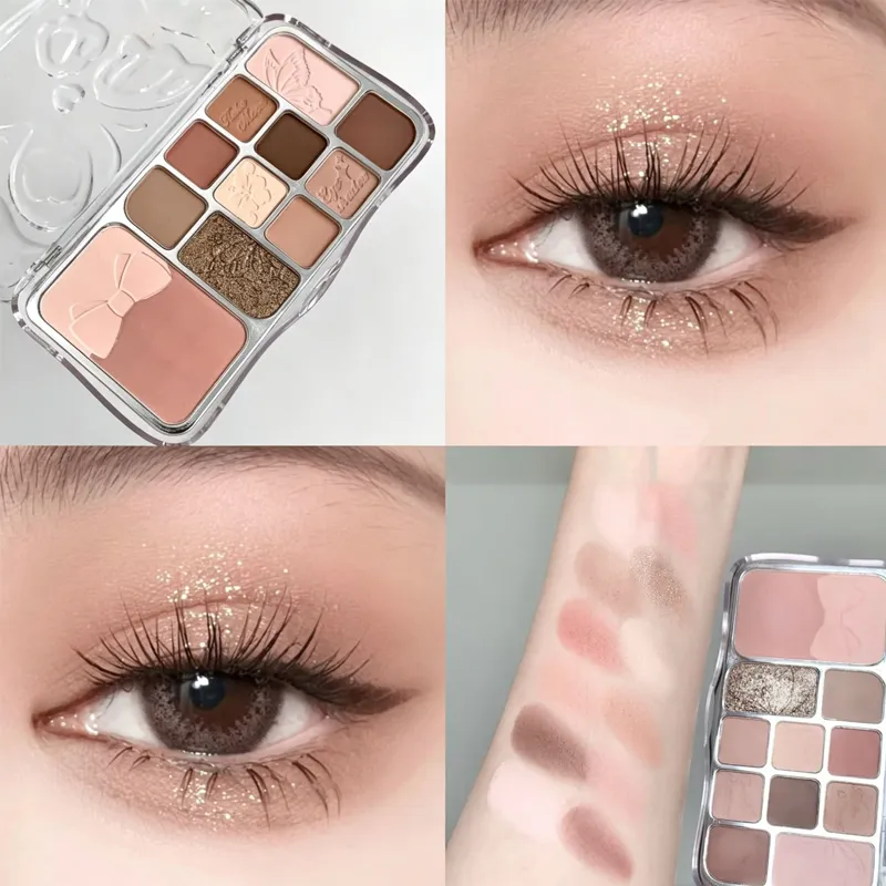 12 Colors Shimmer Matte Eyeshadow Palette Rose Pink Glitter Earth Color Eye Shadow Cosmetics Lasting Waterproof Makeup Palette — image 2