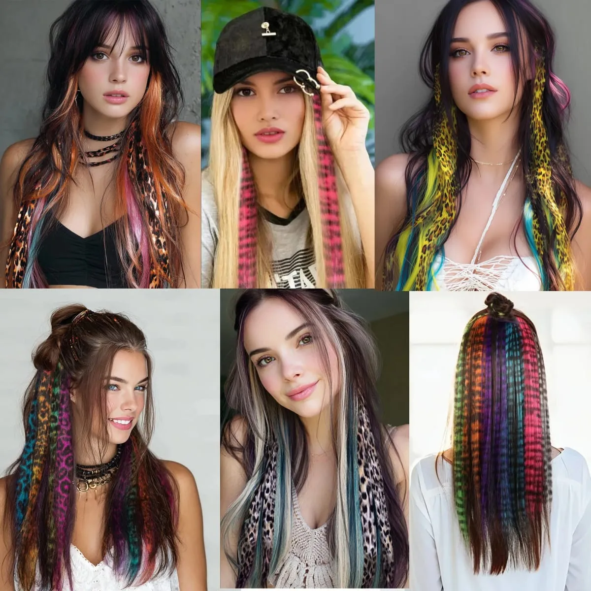 Synthetic Clip in Striped Hair Extensions Clip in Leopard Print Hairpieces Colorful hairpieces for women girls Christmas — image 6