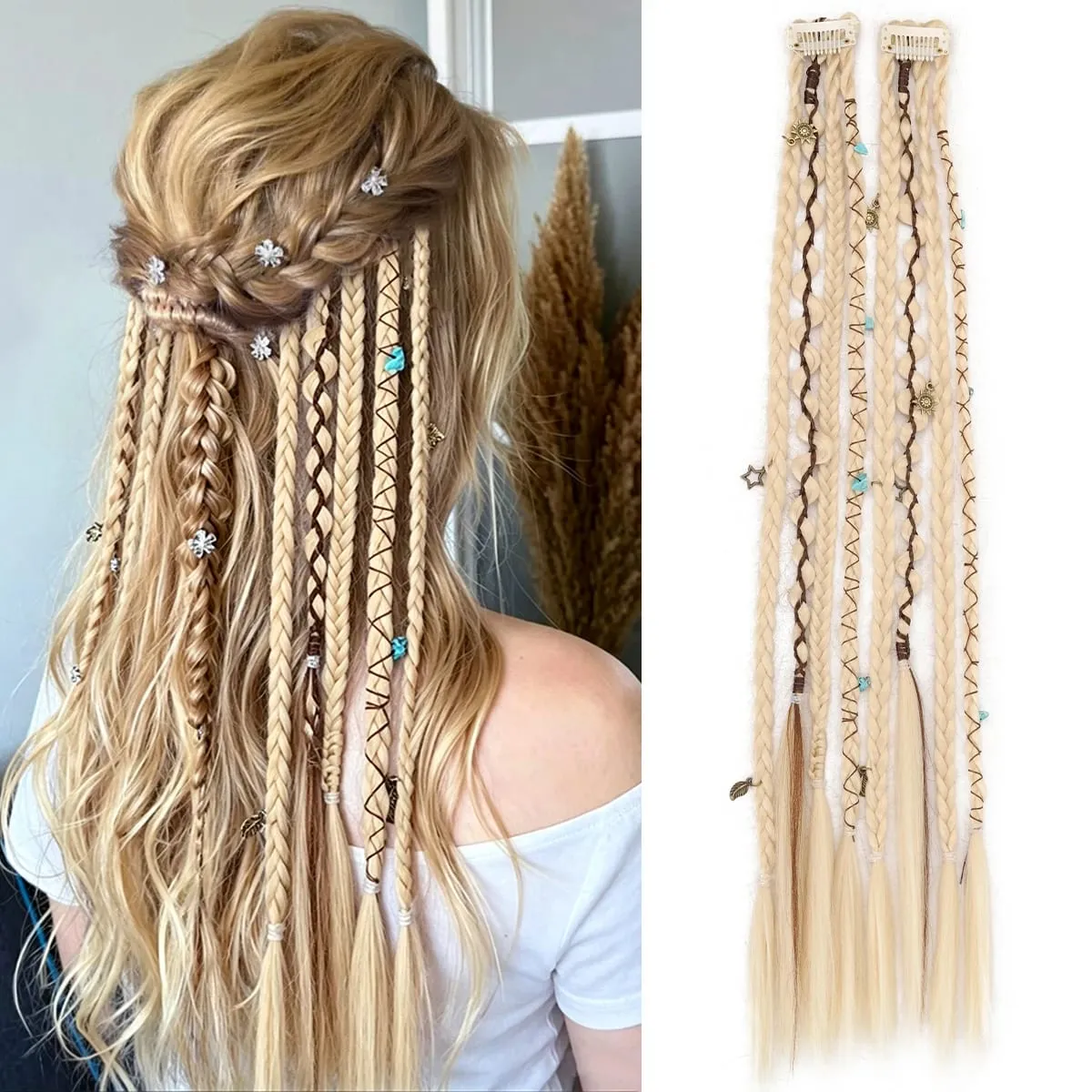 20 Inches Bohemia Clip in Hair Extensions Handmade Synthetic Weaving Clip-on Long Braid Fairy Hair Synthetic Hair Extensions — image 10