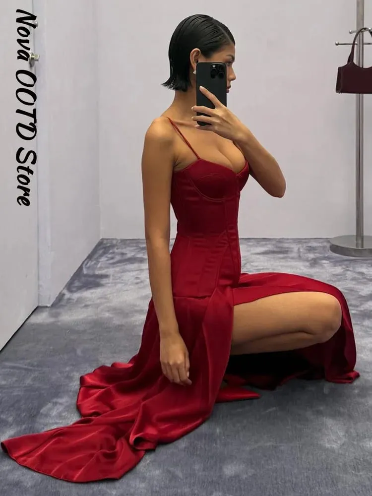 Slit Waist Cinching Evening Dress V Neck Sleeveless Slim Irregular Long Women's Summer Dresses New Elegant Party Robe 2026 — image 5