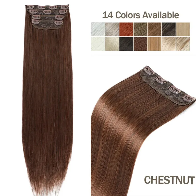 4Pcs 24 Inch Clip In Hair Extensions 200g Colored Brown Blonde Synthetic Heat Resistant Straight Hairpieces Thick Ends For Women — image 14