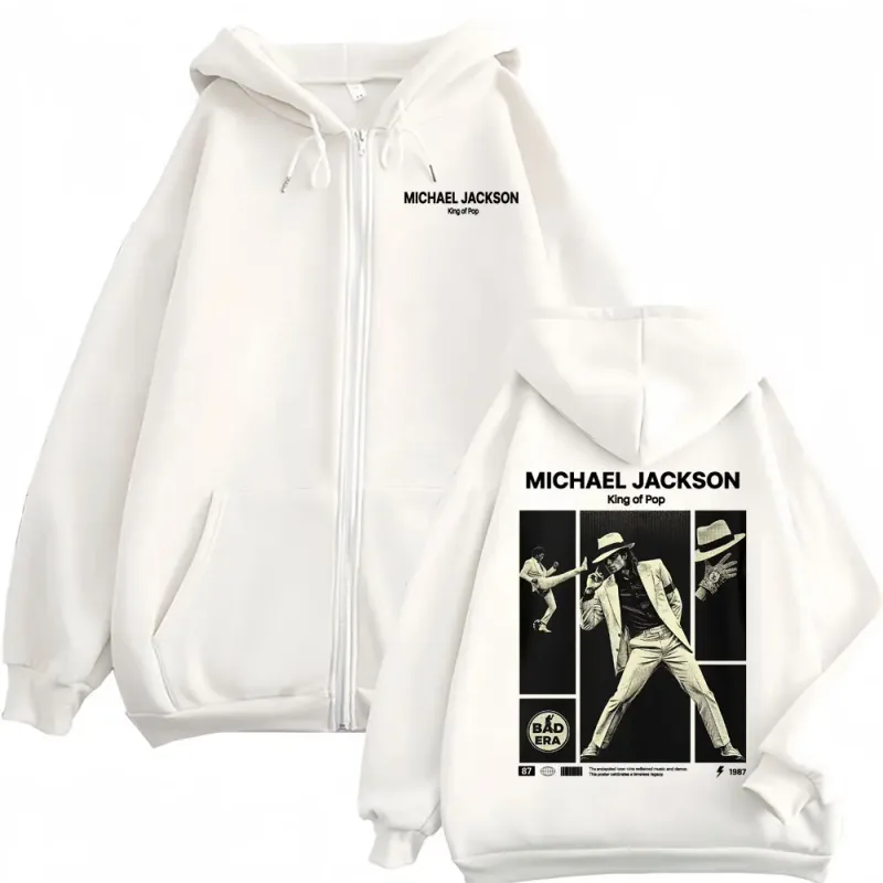 Michael Jackson King of Pop Zip Up Hoodies Men's Clothing Classic Vintage Jacket Sweatshirts Harajuku Fleece Zipper Hooded Coats