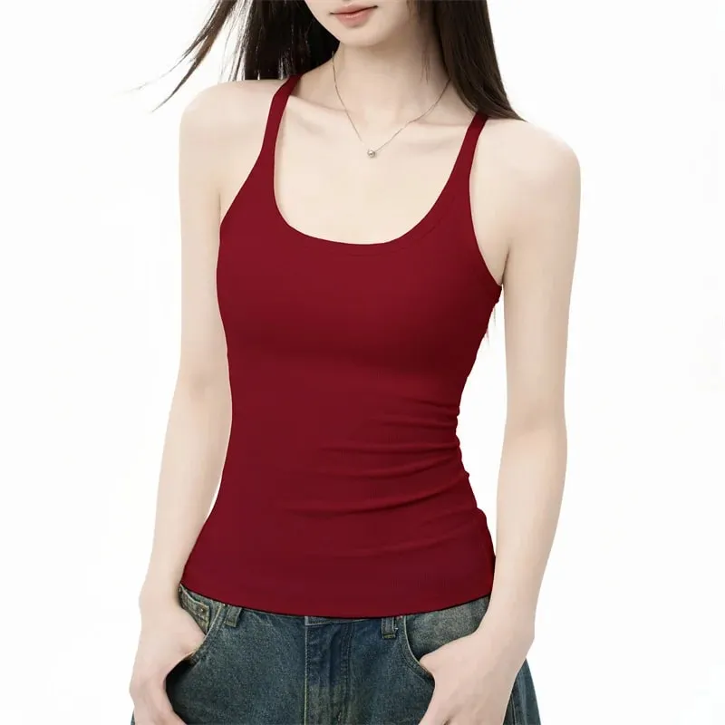 Zjaiss Elegant Knit Summer Tank Top Korean Slim Solid U Neck Women Cami Soft Ribbed Basic Layering Vest Fashion Ladies Top — image 13
