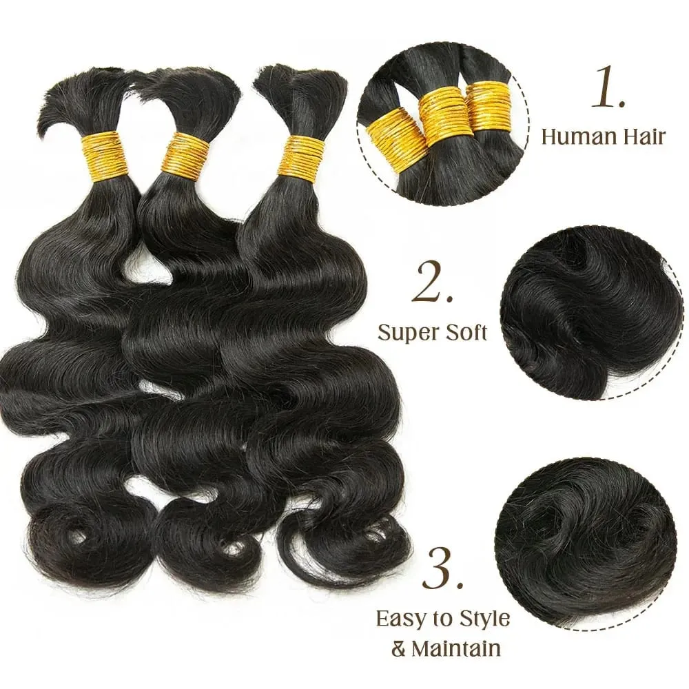 Body Wave Bulk Hair For Braiding 50G 100% Unprocessed Hair Extensions No Weft Hair Bulk For Braids Raw Hair Bundles For Women — image 5