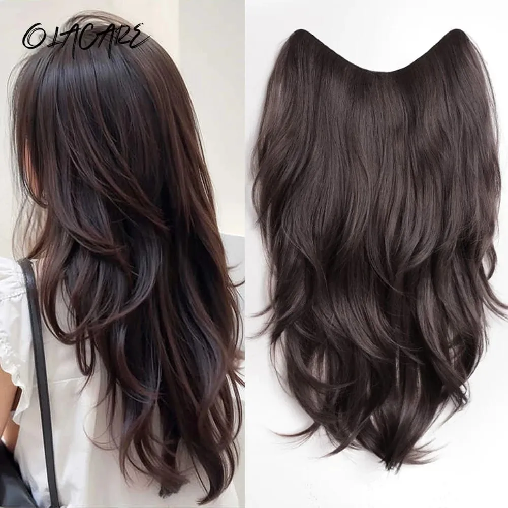 20Inch Synthetic Long Curly Wavy Layered U-Shaped Clip-in Hair Extension 4 Clip Heat Resistant Hairpiece for Women Daily Party — image 2