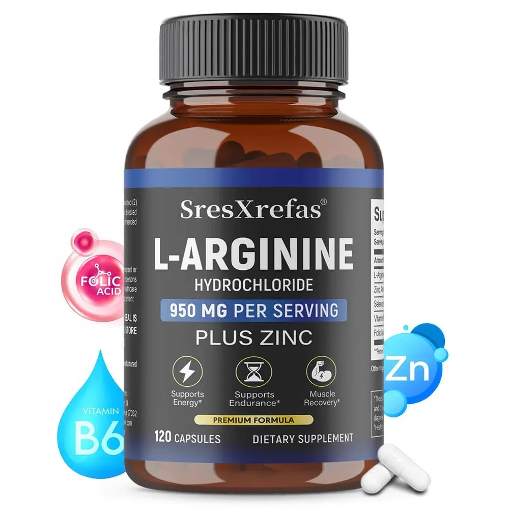Men's L-Arginine 950mg Capsules - Supports Blood Circulation Workout Endurance & Muscle Growth Mercury for Adult 120 Capsules — image 2