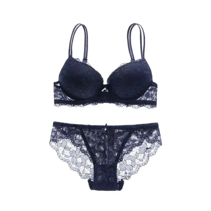 Fashion Mesh Lace Flower Bra Bowknot Low Waist Push Up Bra Women Non Slip Lingerie Seamless Underwear Set Beach — image 12