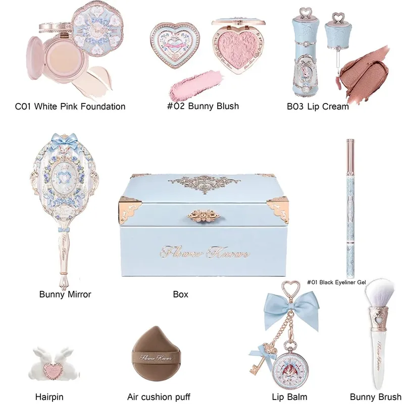 Flower Know Strawberry Rococo Coffret cadeau tout-en-un Kit de maquillage professionnel complet miroir de jardin Blush poudre crème pour les lèvres Flowerknows