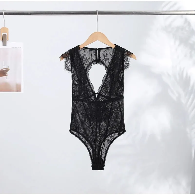 Sexy Lace Women's Bodysuit See Through Solid Deep V-neck Backless One Piece Tops 2026 Summer New Chic Club Party Lady Jumpsuits — image 10
