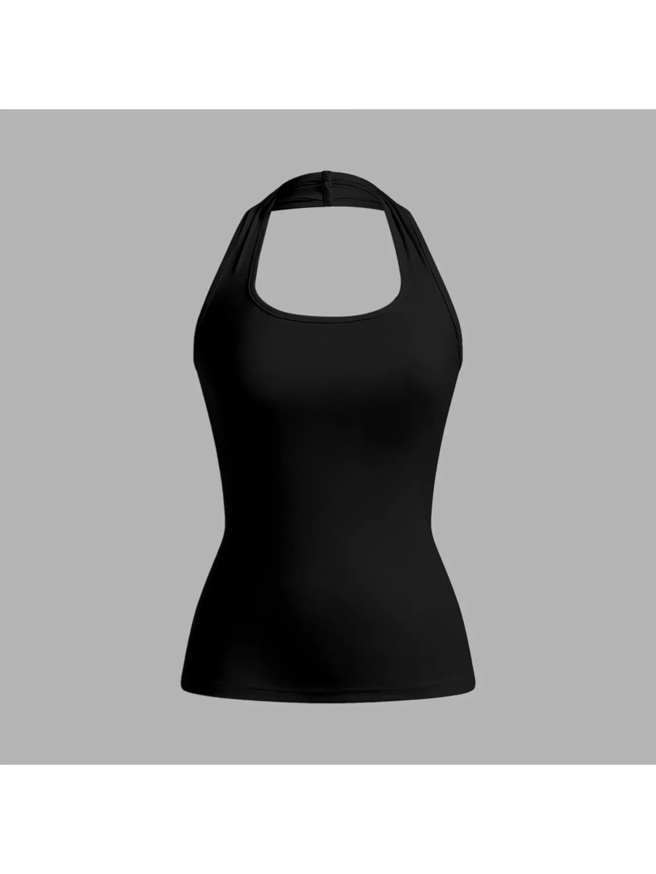 2026 Comfortable Casual Square Neck Sleeveless Hanging Neck Solid Color Backless Waist Cinched Comfortable Vest to