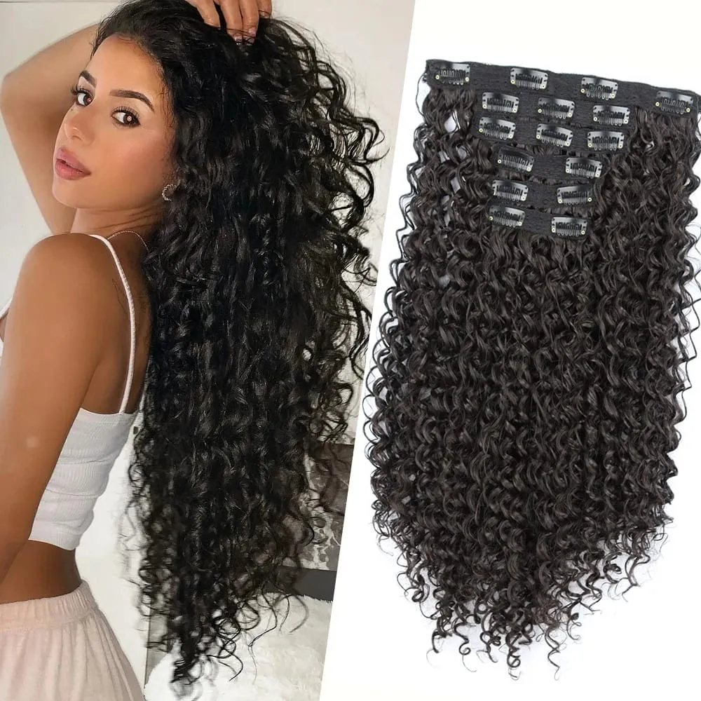 Synthetic 16 Clip In Hair Extensions Kinky Curly Fluffy Black Blonde Full Head Fake Pieces Hair Extensions For Black Women — image 8